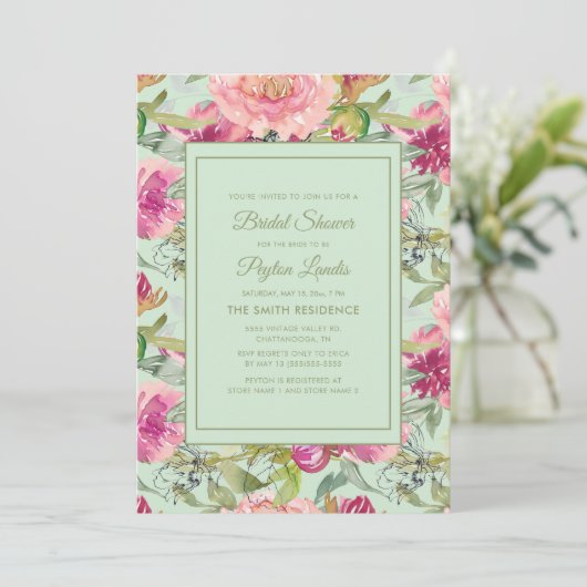 Roze Floral Neo Mint Green Vrijgezellenfeest Kaart (Staand voorkant)