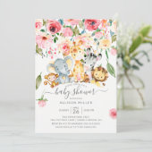 Roze Floral Neutral Safari Animals Baby shower Kaart (Staand voorkant)