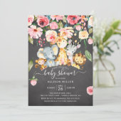 Roze Floral Neutral Safari Animals Baby shower Kaart (Staand voorkant)