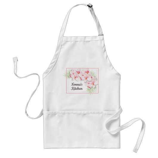 Roze Floral Nonna's Kitchen Standaard Schort (Voorkant)