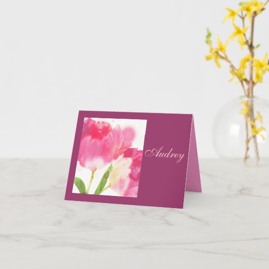 Roze Floral Note Kaart (Gele Bloem)