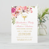 Roze Floral Nurse Graduation Party Invite P Kaart (Staand voorkant)