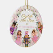 Roze Floral Nutkraker Baby 1e Eerste Kerstmis Keramisch Ornament (Rechts)