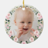 Roze Floral Nutkraker Baby 1e Eerste Kerstmis Keramisch Ornament (Achterkant)