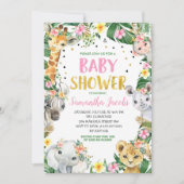 Roze Floral Oerwoud Safari Baby shower Kaart (Voorkant)