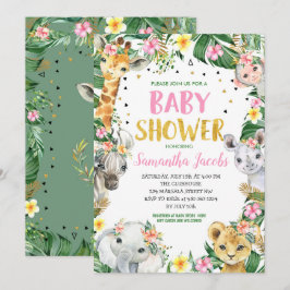 Roze Floral Oerwoud Safari Baby shower Kaart