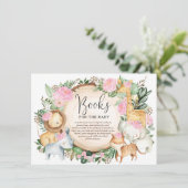 Roze Floral Oerwoud Safari brengt een boek kinderm Informatiekaartje (Staand voorkant)