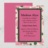 roze Floral "off to College" uitnodiging (Voorkant / Achterkant)