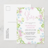 Roze Floral Oh Baby Girl Baby shower Uitnodiging Briefkaart (Voorkant / Achterkant)