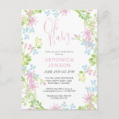  Roze Floral Oh Baby Girl Baby shower Uitnodiging Briefkaart (Voorkant)