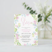  Roze Floral Oh Baby Girl Baby shower Uitnodiging Briefkaart (Staand voorkant)