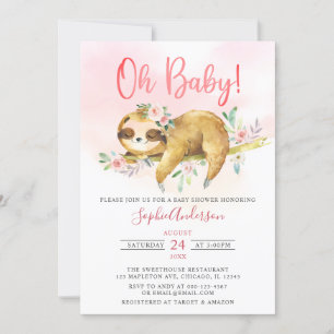 Roze Floral Oh Baby Girl Cute Baby shower Kaart