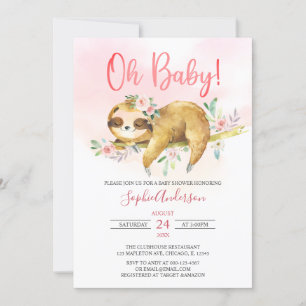 Roze Floral Oh Baby Girl Cute Baby shower Kaart