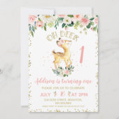 Roze Floral Oh Deer Birthday Party Invitation Kaart (Voorkant)