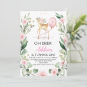 Roze Floral Oh Deer Elke Dag  Kaart (Staand voorkant)