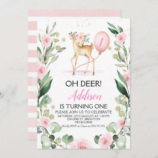 Roze Floral Oh Deer Elke Dag  Kaart (Voorkant / Achterkant)