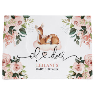 Roze Floral Oh Deer Waterverf Baby shower Groot Cadeauzakje