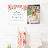 Roze Floral One Photo Calligraphy Afstuderen Spandoek (Insitu)