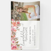 Roze Floral One Photo Calligraphy Afstuderen Spandoek (Verticaal)