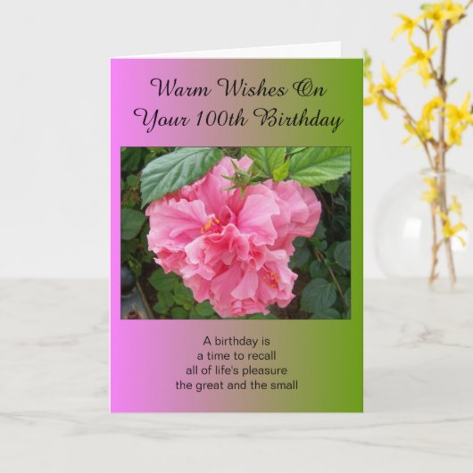 Roze Floral op maat 100e verjaardag Kaart (Gele Bloem)