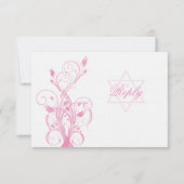 Roze Floral op White Linen Bat Mitzvah RSVP Card (Voorkant)