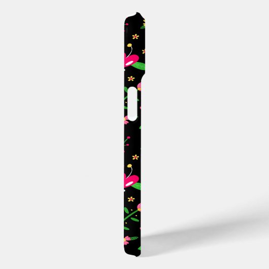 roze Floral op zwart monogram Case-Mate iPhone Case (Achterkant / Rechts)
