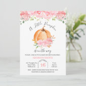 Roze Floral Oranje Pumpkin Baby shower Uitnodiging (Staand voorkant)