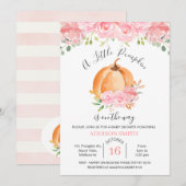 Roze Floral Oranje Pumpkin Baby shower Uitnodiging (Voorkant / Achterkant)