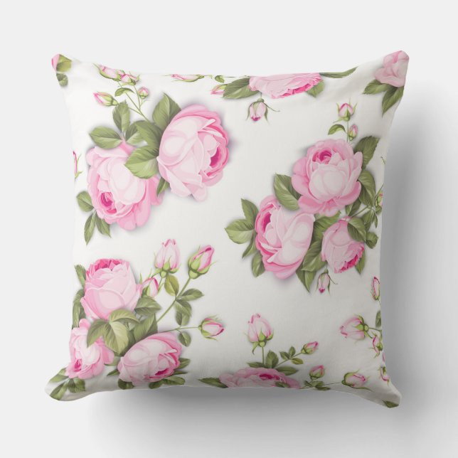  Roze Floral Outdoor Pillow Buitenkussen (Voorkant)