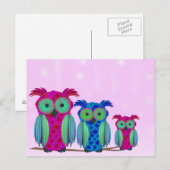 Roze Floral Owls Briefkaart (Voorkant / Achterkant)