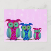 Roze Floral Owls Briefkaart (Voorkant)