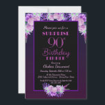 Roze Floral Paars Surprise 90th Birthday Dinner Kaart<br><div class="desc">Een zwarte met paarse en roze florale verrassing op uitnodiging van het avondeten.</div>