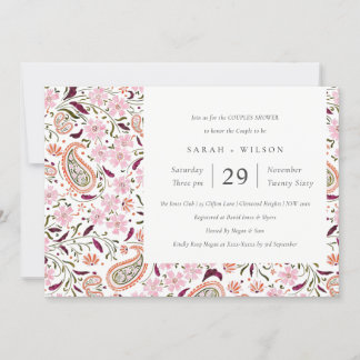Roze Floral Paisley Motif Couples Shower Invite Bedankkaart