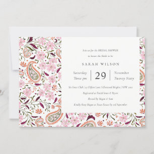 Roze Floral Paisley Motif Vrijgezellenfeest Invite Bedankkaart