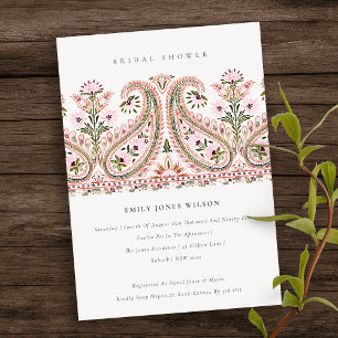 Roze Floral Paisley Motif Vrijgezellenfeest Invite Bedankkaart