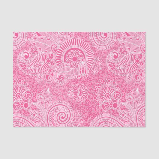 Roze Floral Paisley op witte, verwisselbare achter Tissuepapier (Voorkant)