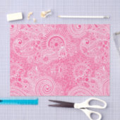 Roze Floral Paisley op witte, verwisselbare achter Tissuepapier (Craft)