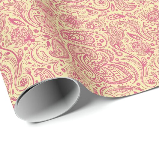 Roze Floral paisley over beige Background Cadeaupapier (Rol Hoek)