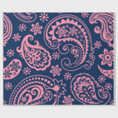 Roze Floral paisley over blauwe achtergrond Cadeaupapier (Vlak)
