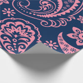 Roze Floral paisley over blauwe achtergrond Cadeaupapier (Hoek)