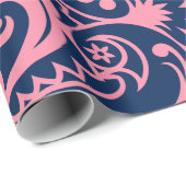 Roze Floral paisley over blauwe achtergrond Cadeaupapier (Rol Hoek)