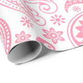 Roze  Floral paisley over witte achtergrond Cadeaupapier (Rol Hoek)