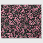 Roze  Floral paisley over zwarte achtergrond Cadeaupapier (Vlak)