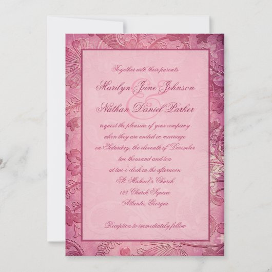 Roze Floral Paisley Wedding Invitation Kaart (Voorkant)