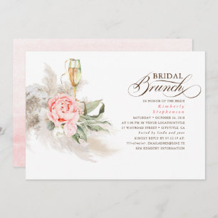 Roze Floral Pampas Grass Greenery Bridal Brunch Kaart