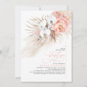 Roze Floral Pampas Grass Modern Baptisme Kaart (Voorkant)