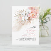 Roze Floral Pampas Grass Modern Baptisme Kaart (Staand voorkant)