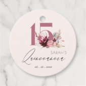 Roze Floral Pampas Grass Quinceanera 15e verjaarda Bedankjes Labels (Voorkant)
