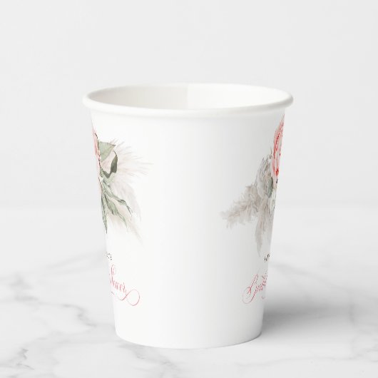 Roze Floral Pampas Grass Vrijgezellenfeest Boho Papieren Bekers (Links)