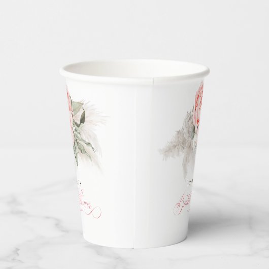 Roze Floral Pampas Grass Vrijgezellenfeest Boho Papieren Bekers (Rechts)